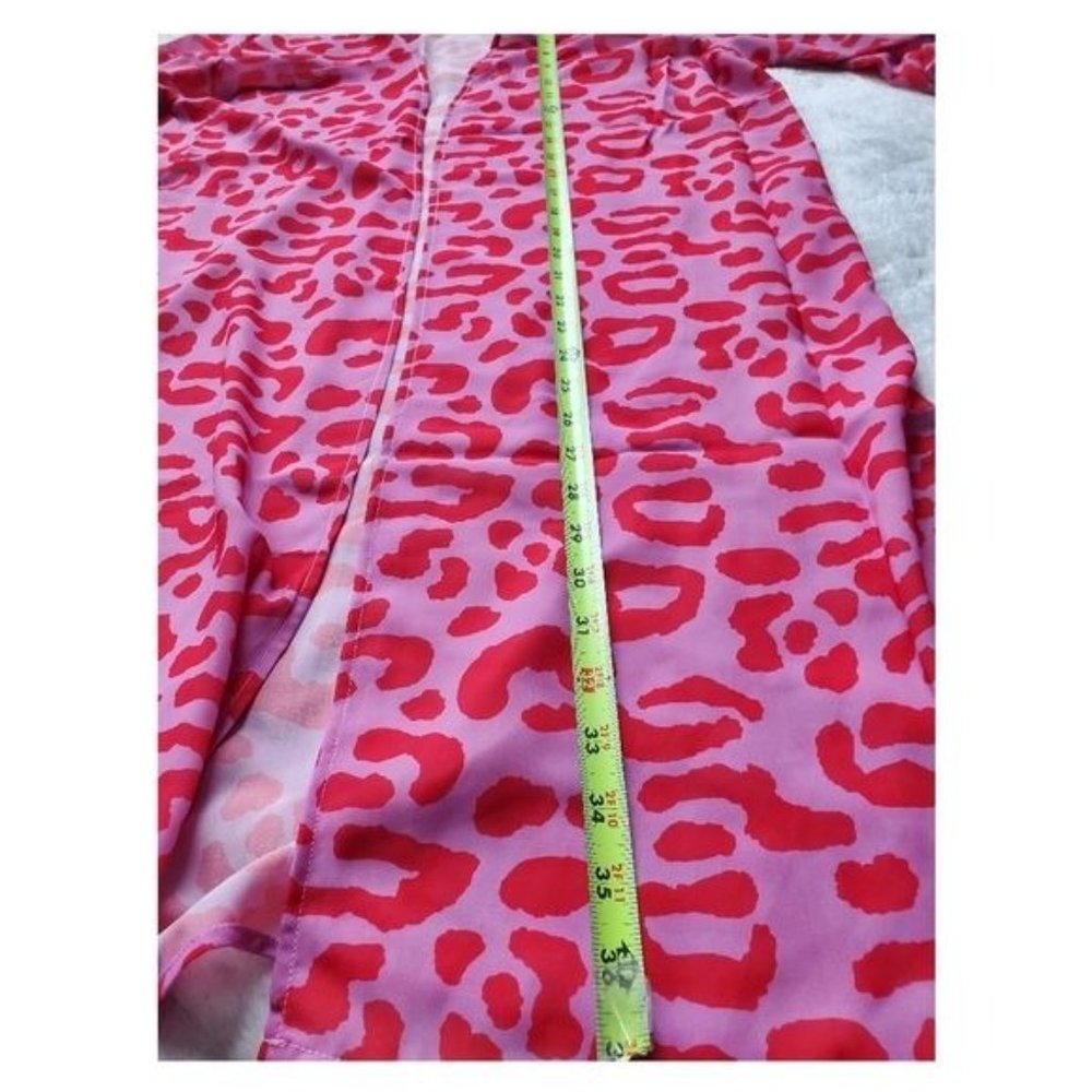 New W/Tags One Size Jess Lea feeling sassy leopard kimono Pink and Red Sheer - Picture 7 of 12
